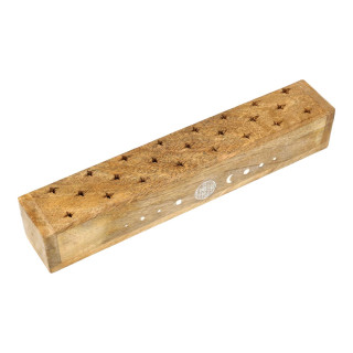 Brûle-encens coffret Fleur de Vie bois de manguier whitewash