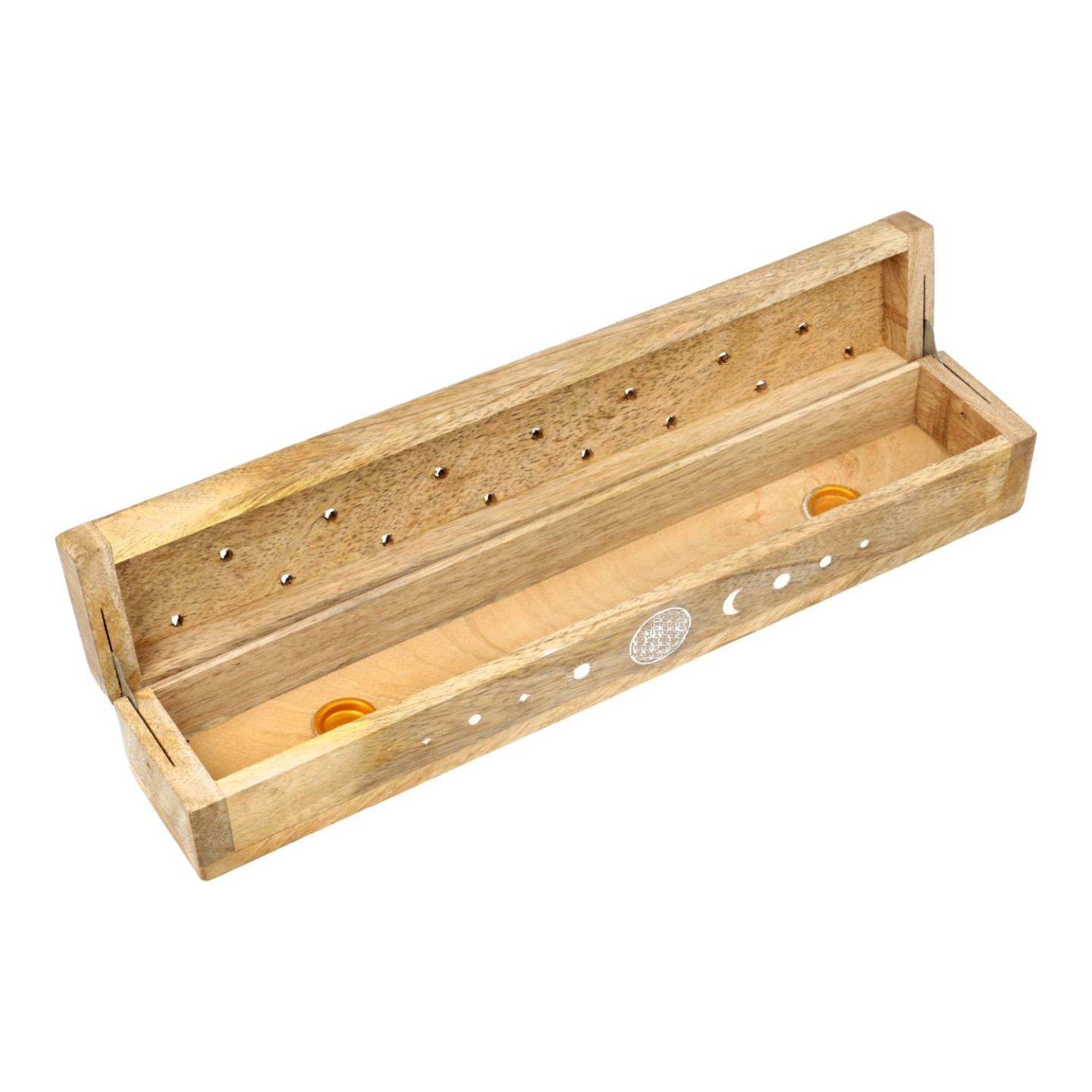 Brûle-encens coffret Fleur de Vie bois de manguier whitewash