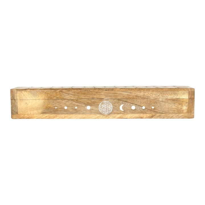 Brûle-encens coffret Fleur de Vie bois de manguier whitewash
