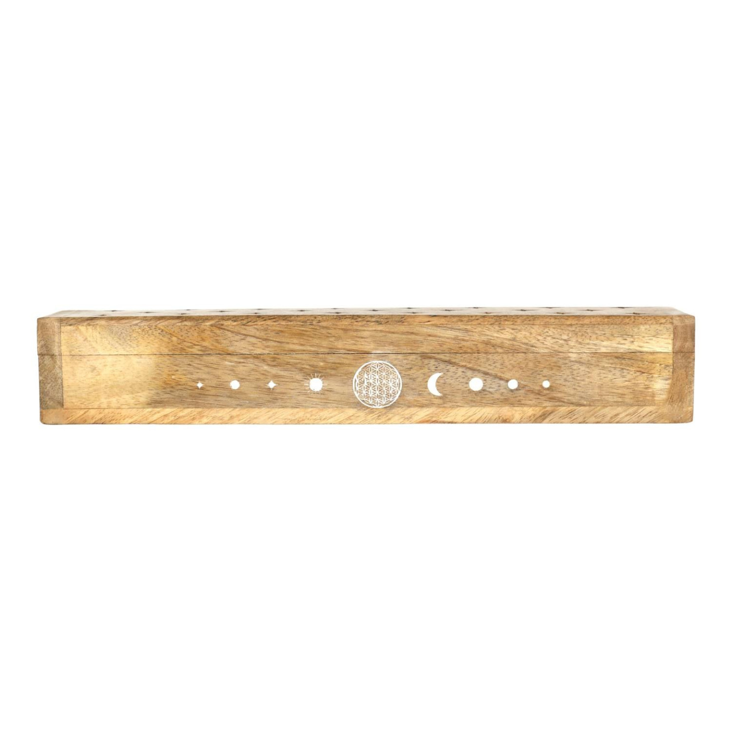 Brûle-encens coffret Fleur de Vie bois de manguier whitewash