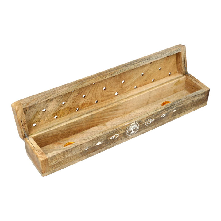 Brûle-encens coffret Arbre de Vie bois de manguier whitewash