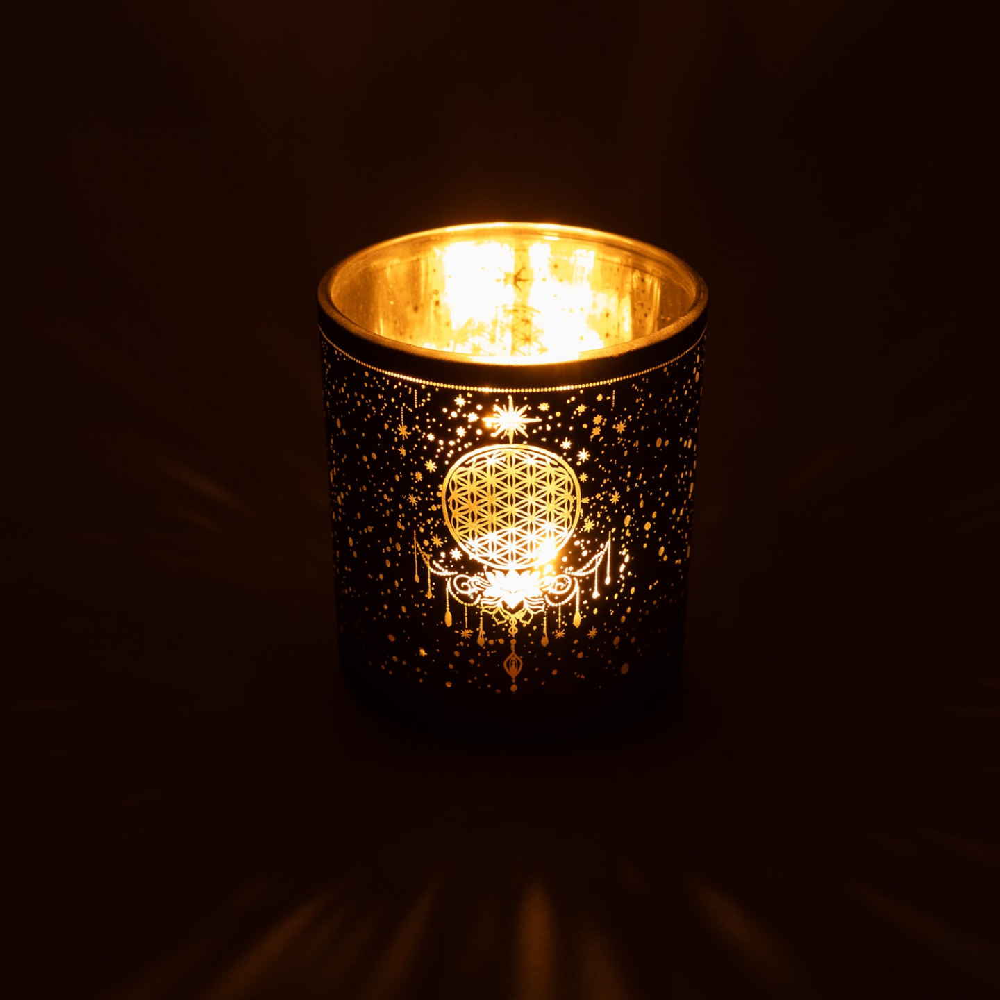 Photophore givré/métallique Mystical Flower of Life