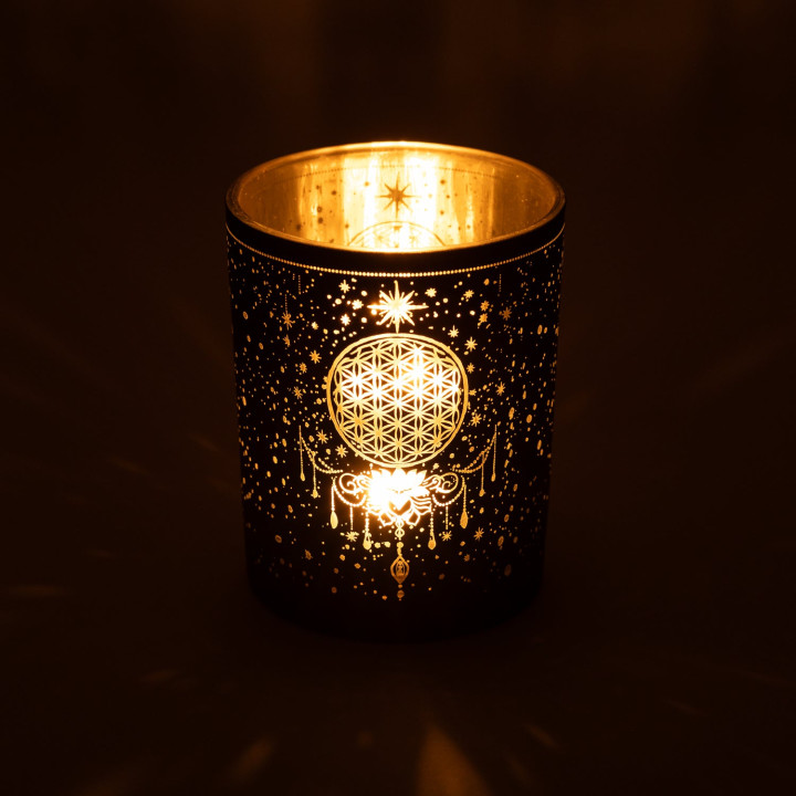 Photophore givré/métallique Mystical Flower of Life