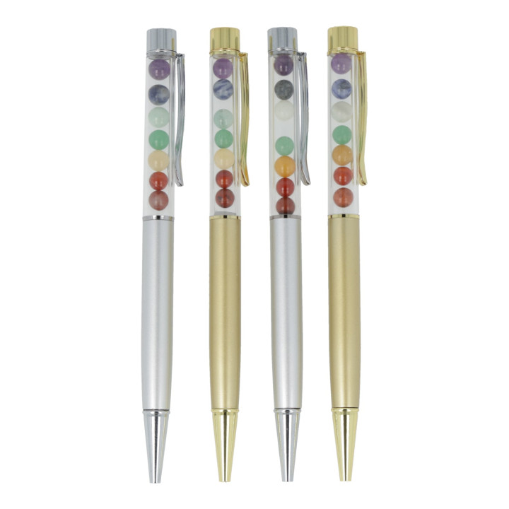 Stylos avec pierres des chakras en présentoir