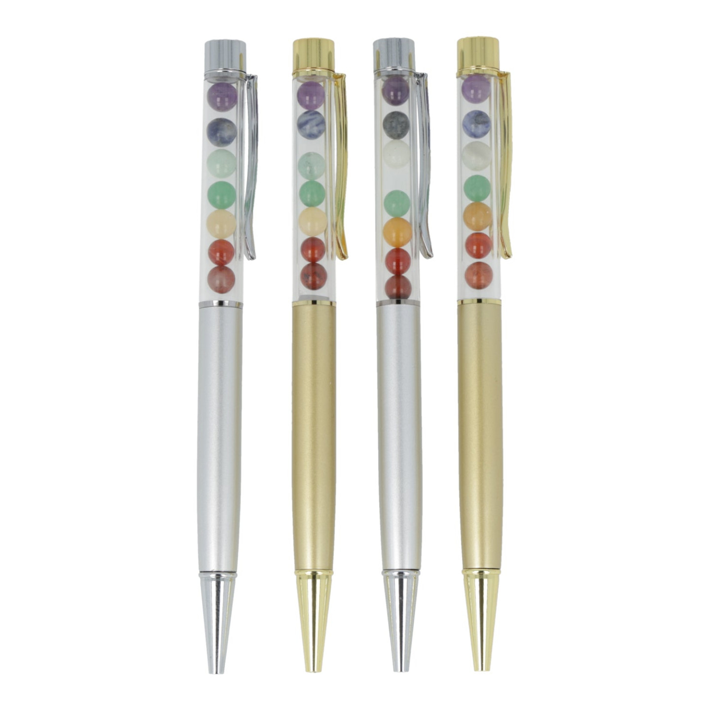 Stylos avec pierres des chakras en présentoir