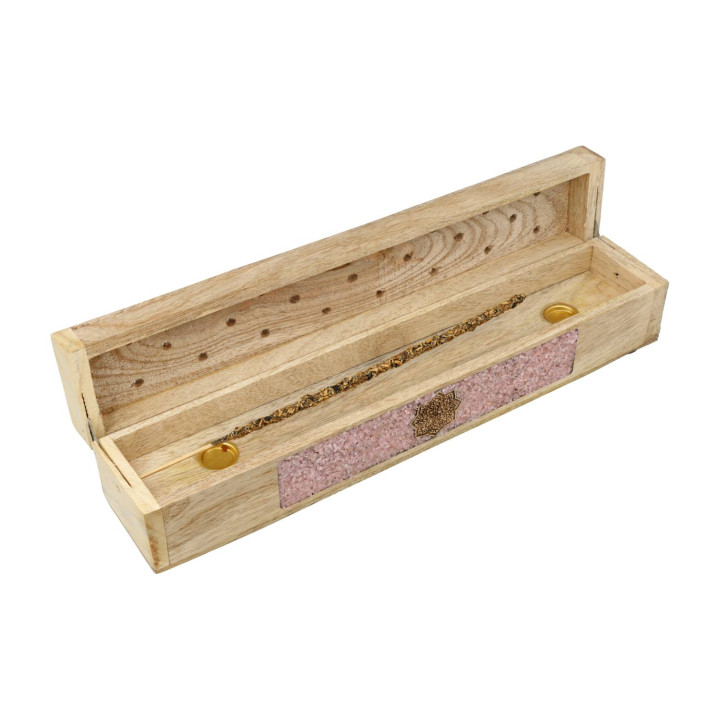 Brûle-encens et boîte de rangement Mandala quartz rose bois de manguier
