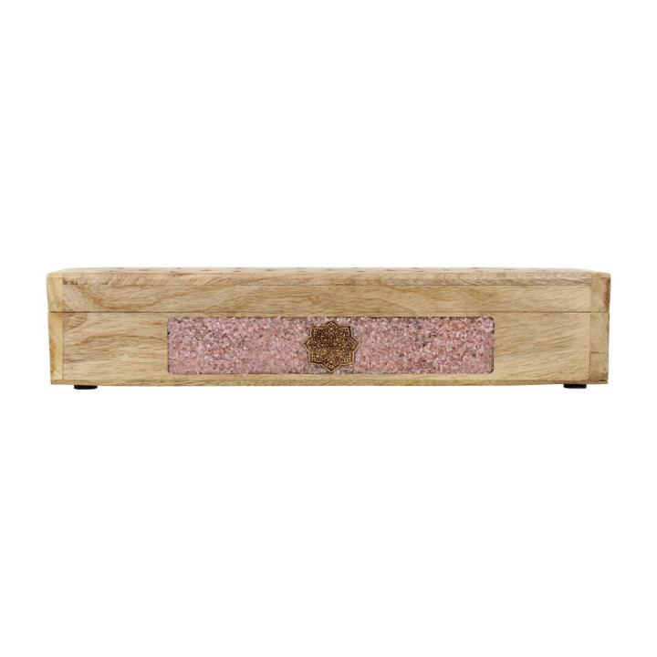Brûle-encens et boîte de rangement Mandala quartz rose bois de manguier