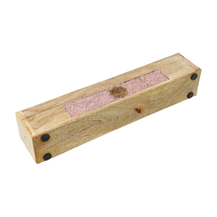 Brûle-encens et boîte de rangement Mandala quartz rose bois de manguier