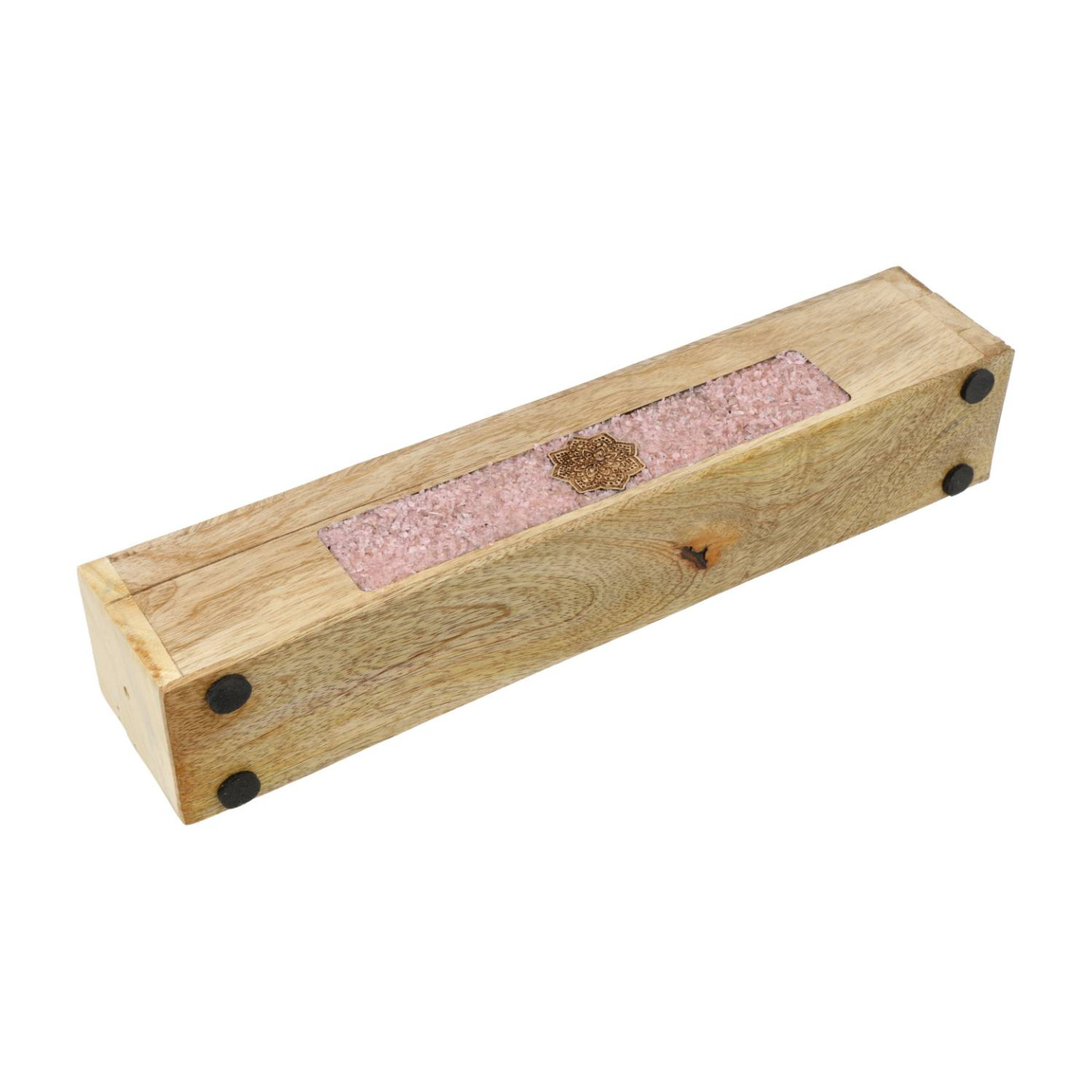 Brûle-encens et boîte de rangement Mandala quartz rose bois de manguier