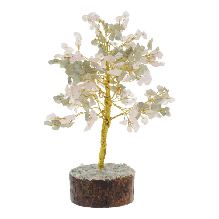 Arbre à Souhaits de Manifestation Green Aventurine & Rose Quartz avec 20 Cartes de Vœux