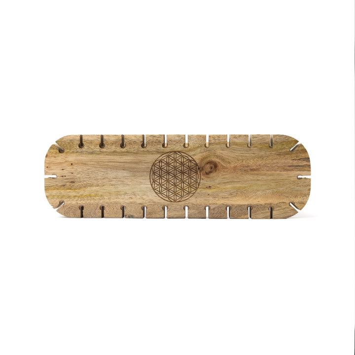 Présentoir à pendules bois de manguier rectangulaire Fleur de Vie