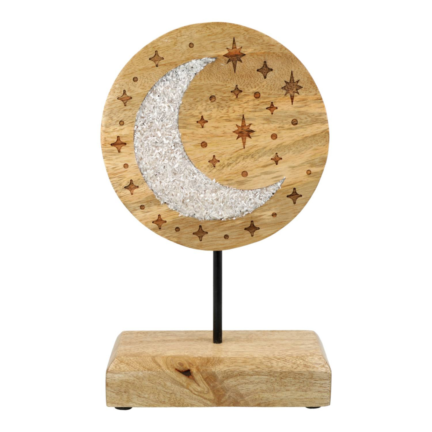 Deco Croissant de lune bois de manguier avec sélénite sur socle