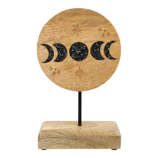 Deco Phases de lune bois de manguier avec tourmaline noire & pyrite sur socle