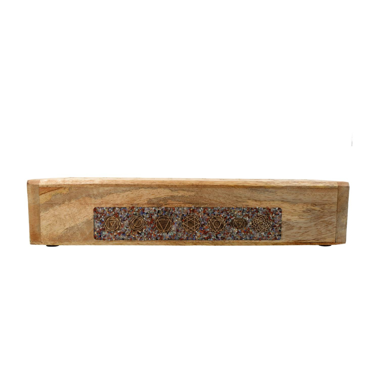 Brûle-encens et boîte de rangement 7 chakras pierre fine bois de manguier