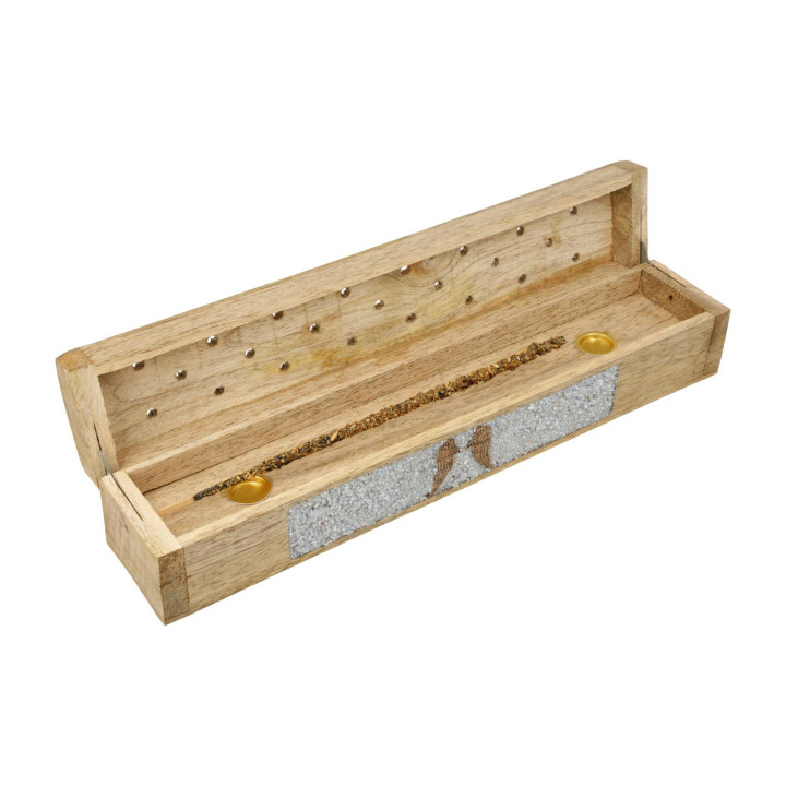 Brûle-encens et boîte de rangement Ailes d'ange angélite bois de manguier