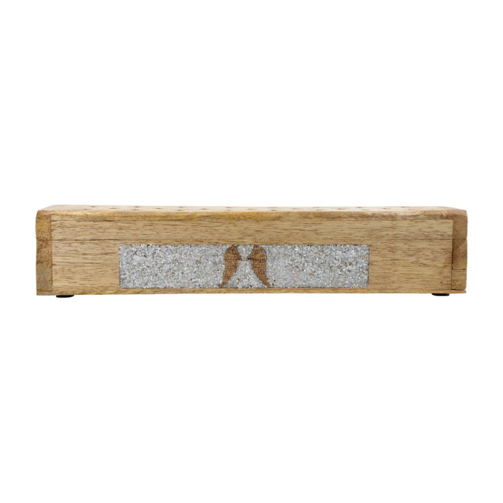 Brûle-encens et boîte de rangement Ailes d'ange angélite bois de manguier