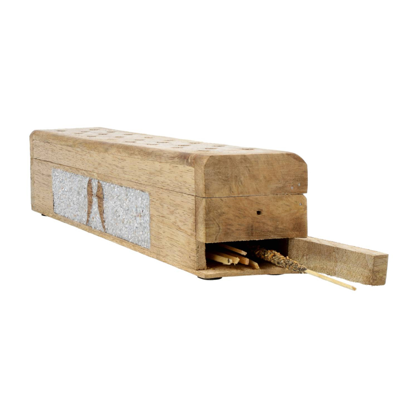 Brûle-encens et boîte de rangement Ailes d'ange angélite bois de manguier