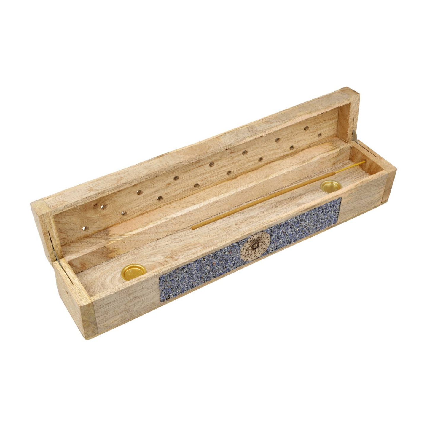 Brûle-encens et boîte de rangement Œil qui voit tout sodalite bois de manguier