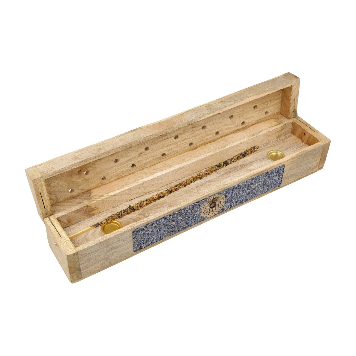Brûle-encens et boîte de rangement Œil qui voit tout sodalite bois de manguier
