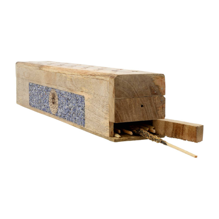 Brûle-encens et boîte de rangement Œil qui voit tout sodalite bois de manguier