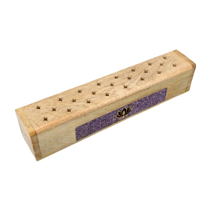 Brûle-encens et boîte de rangement Lotus améthyste bois de manguier