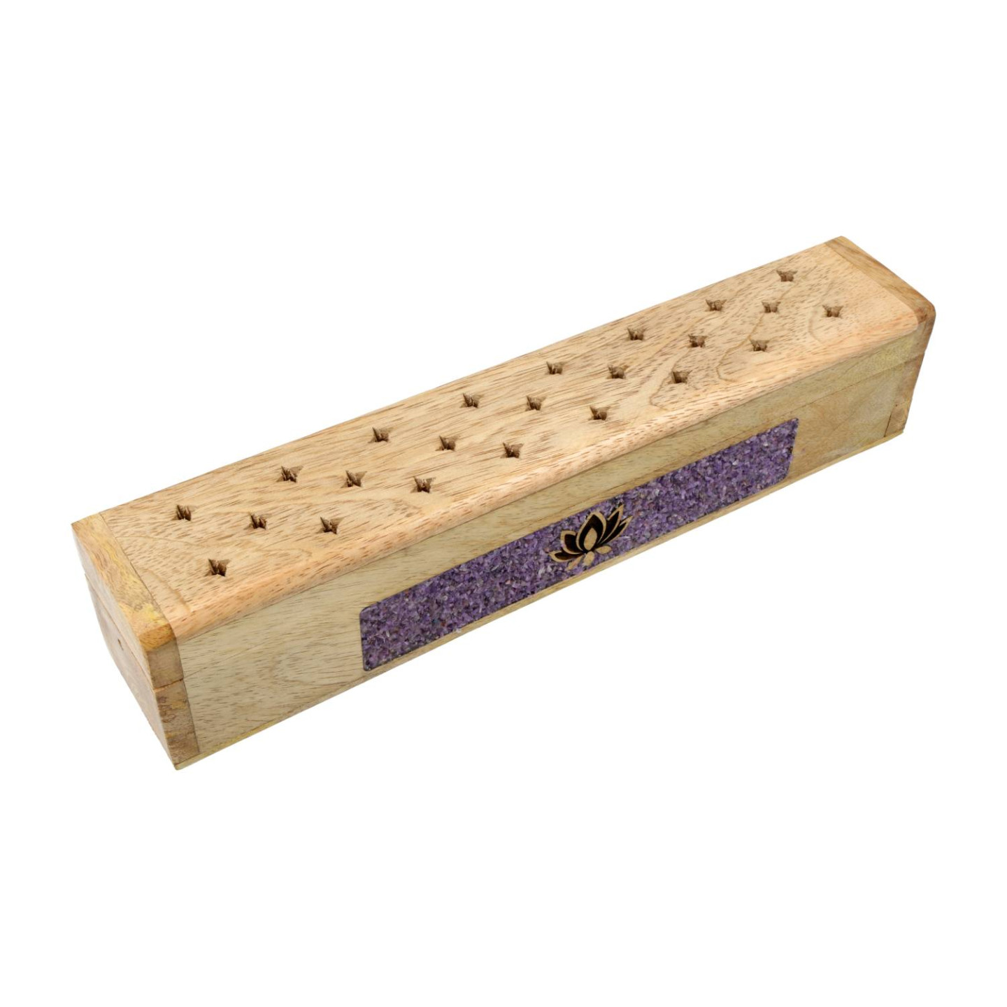 Brûle-encens et boîte de rangement Lotus améthyste bois de manguier
