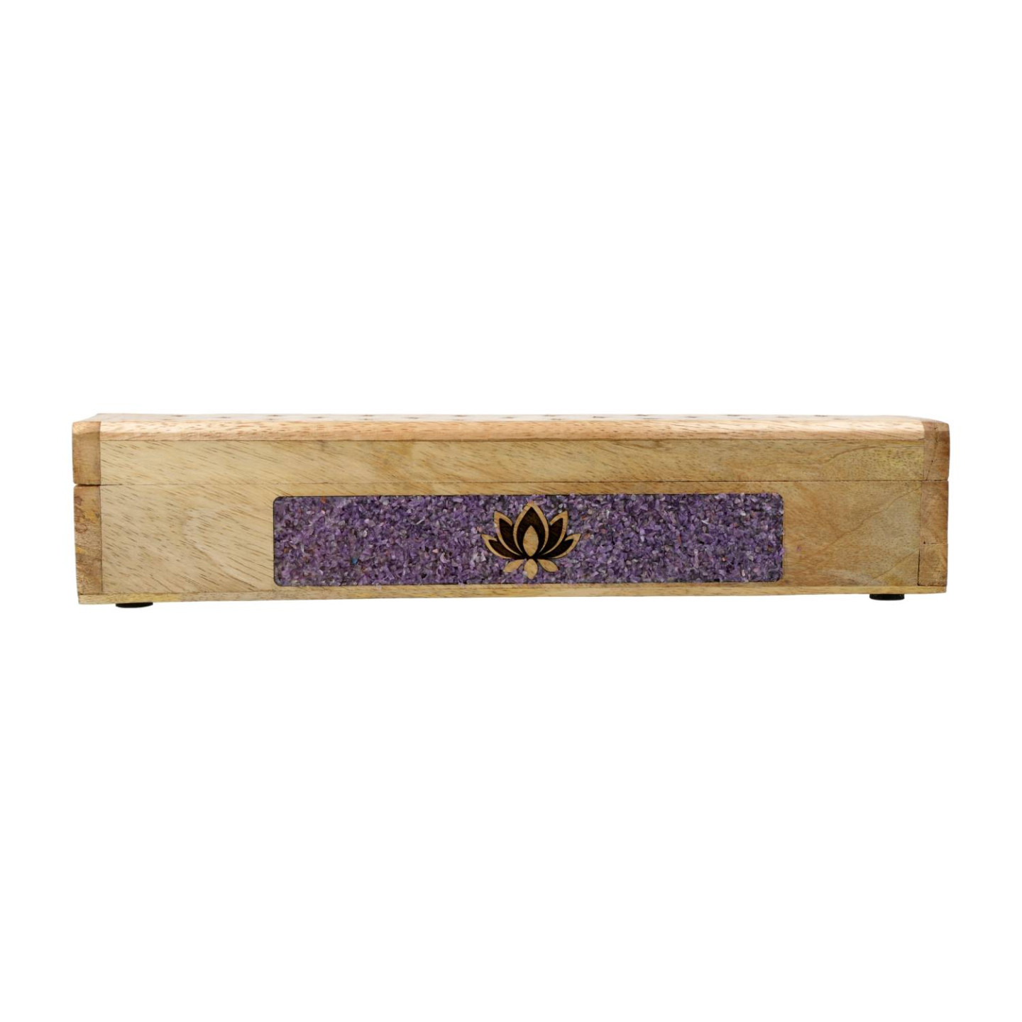 Brûle-encens et boîte de rangement Lotus améthyste bois de manguier