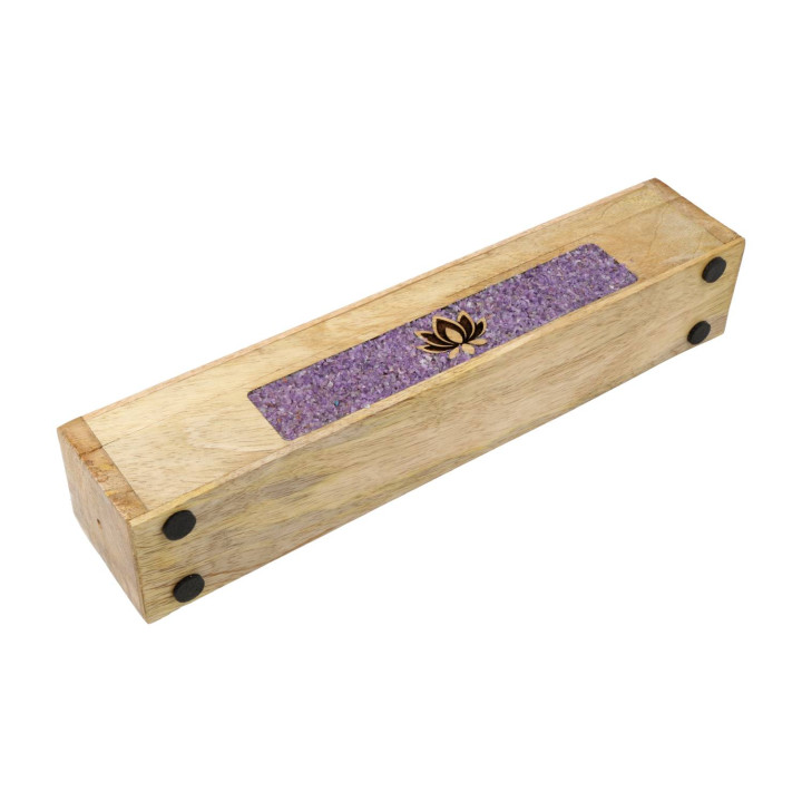 Brûle-encens et boîte de rangement Lotus améthyste bois de manguier