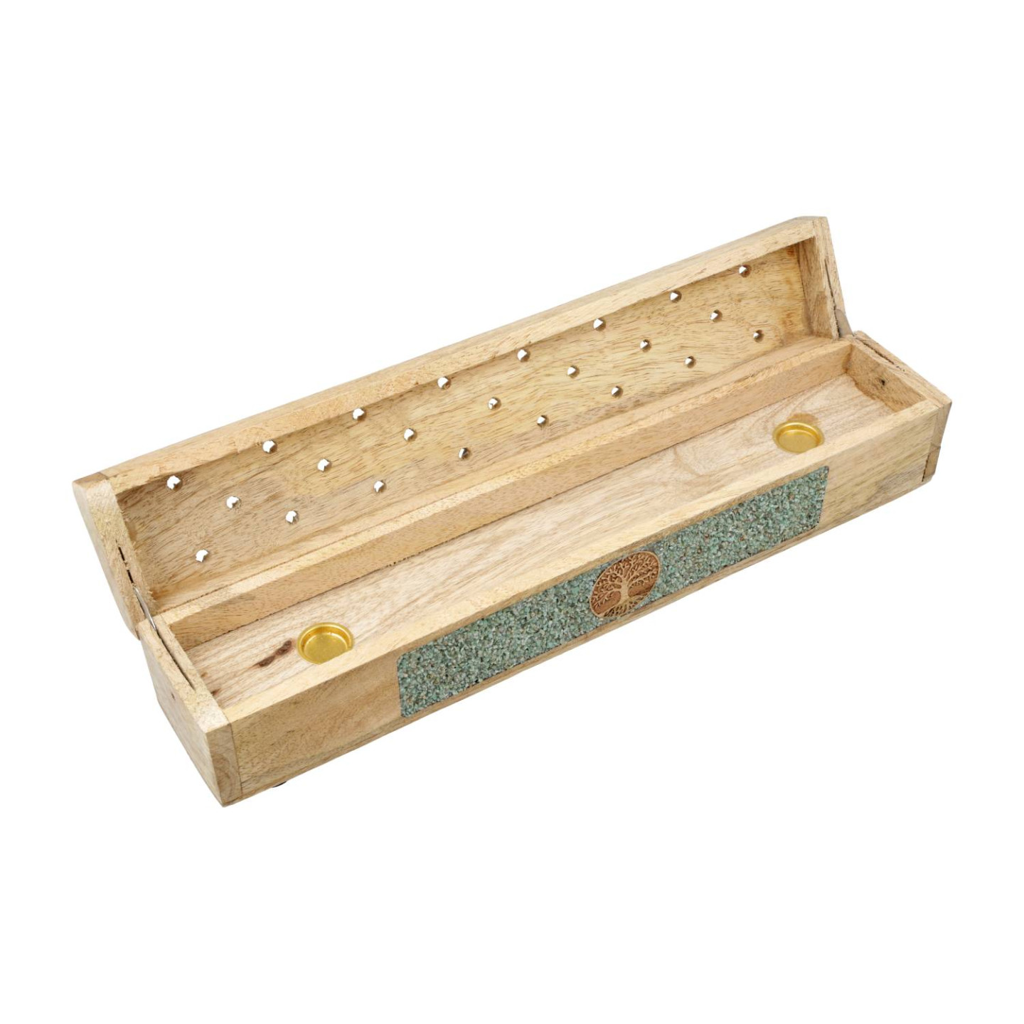 Brûle-encens et boîte de rangement Arbre de vie amazonite bois de manguier