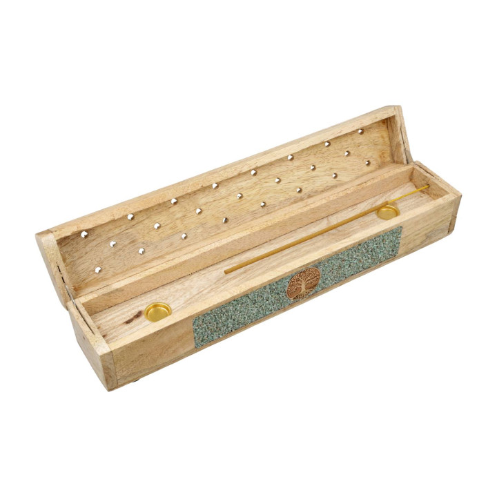 Brûle-encens et boîte de rangement Arbre de vie amazonite bois de manguier