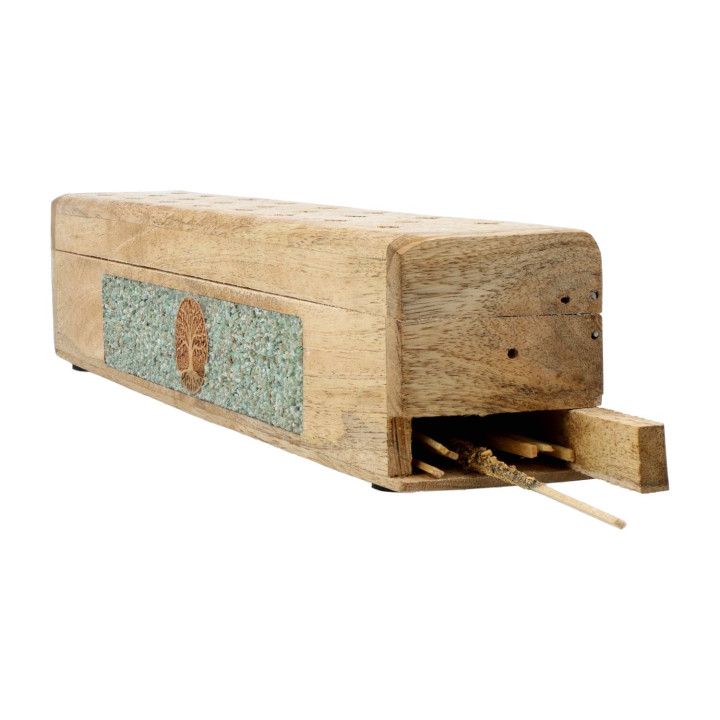 Brûle-encens et boîte de rangement Arbre de vie amazonite bois de manguier