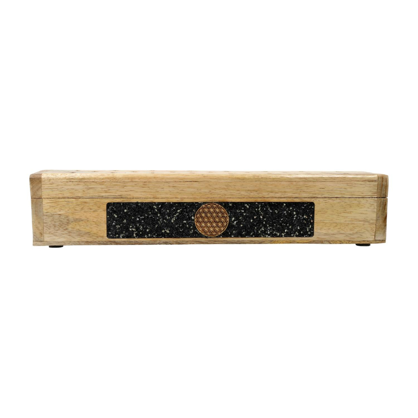 Brûle-encens et boîte de rangement Fleur de vie tourmaline noire bois de manguier