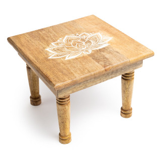 Table d'autel imprimé Lotus bois de manguier whitewash
