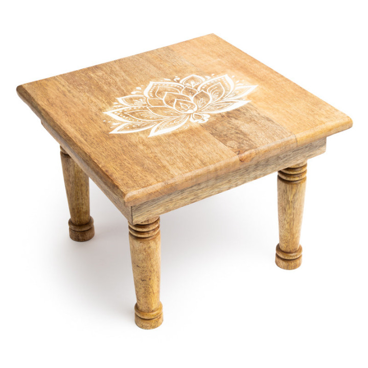 Table d'autel imprimé Lotus bois de manguier whitewash