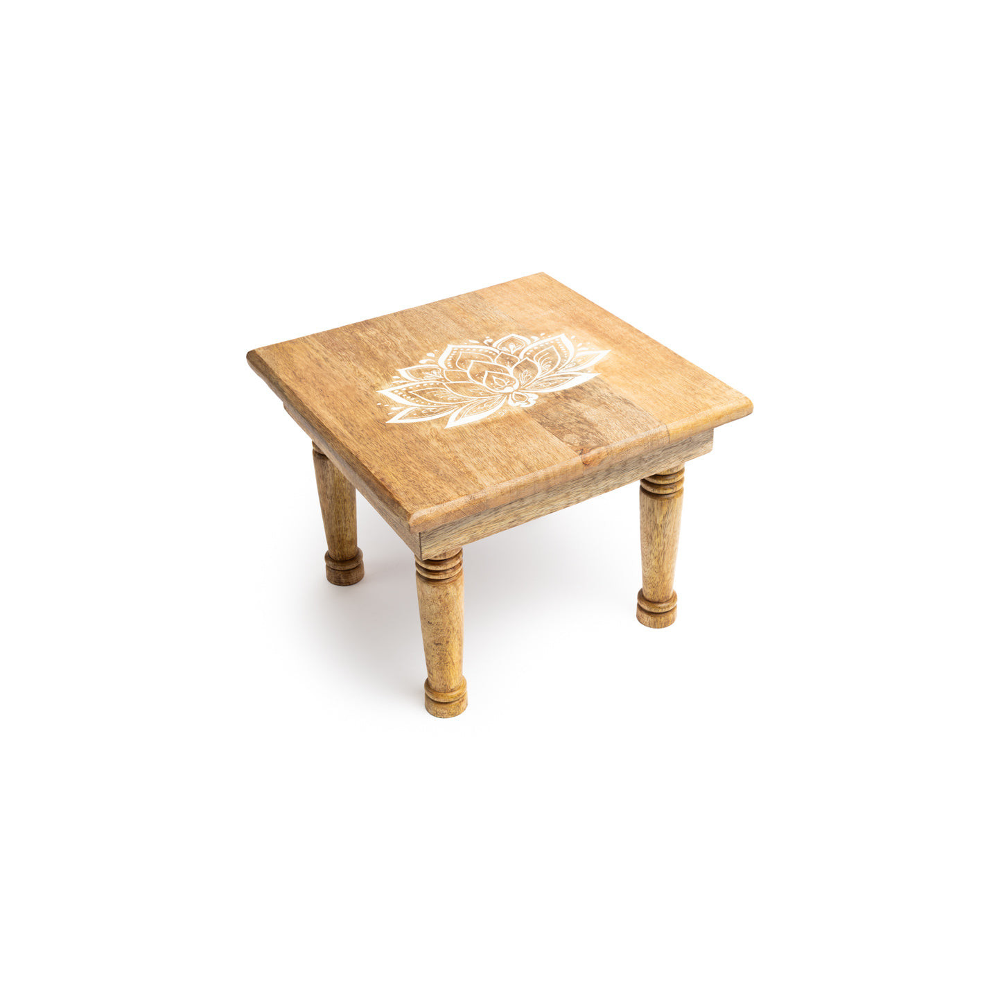 Table d'autel imprimé Lotus bois de manguier whitewash