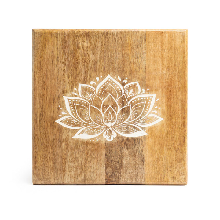 Table d'autel imprimé Lotus bois de manguier whitewash