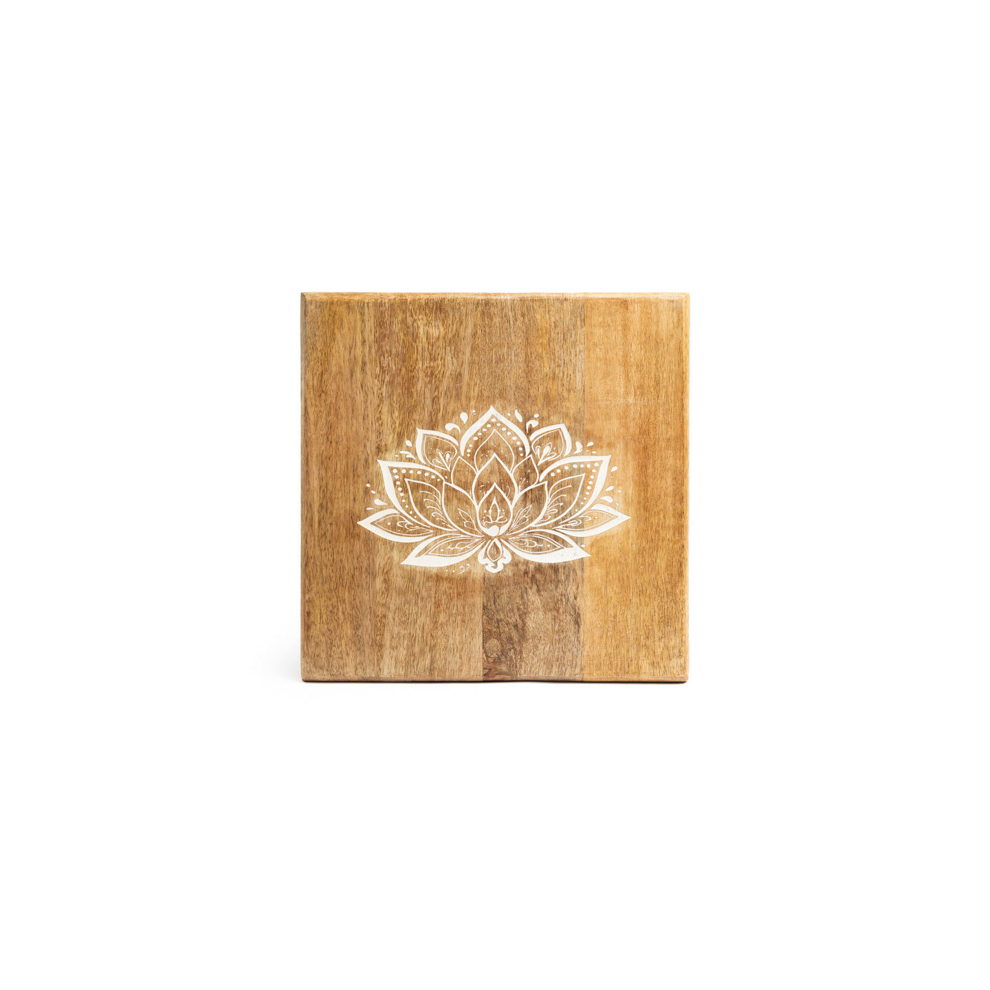 Table d'autel imprimé Lotus bois de manguier whitewash