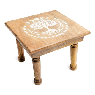Table d'autel imprimé Arbre de Vie bois de manguier whitewash