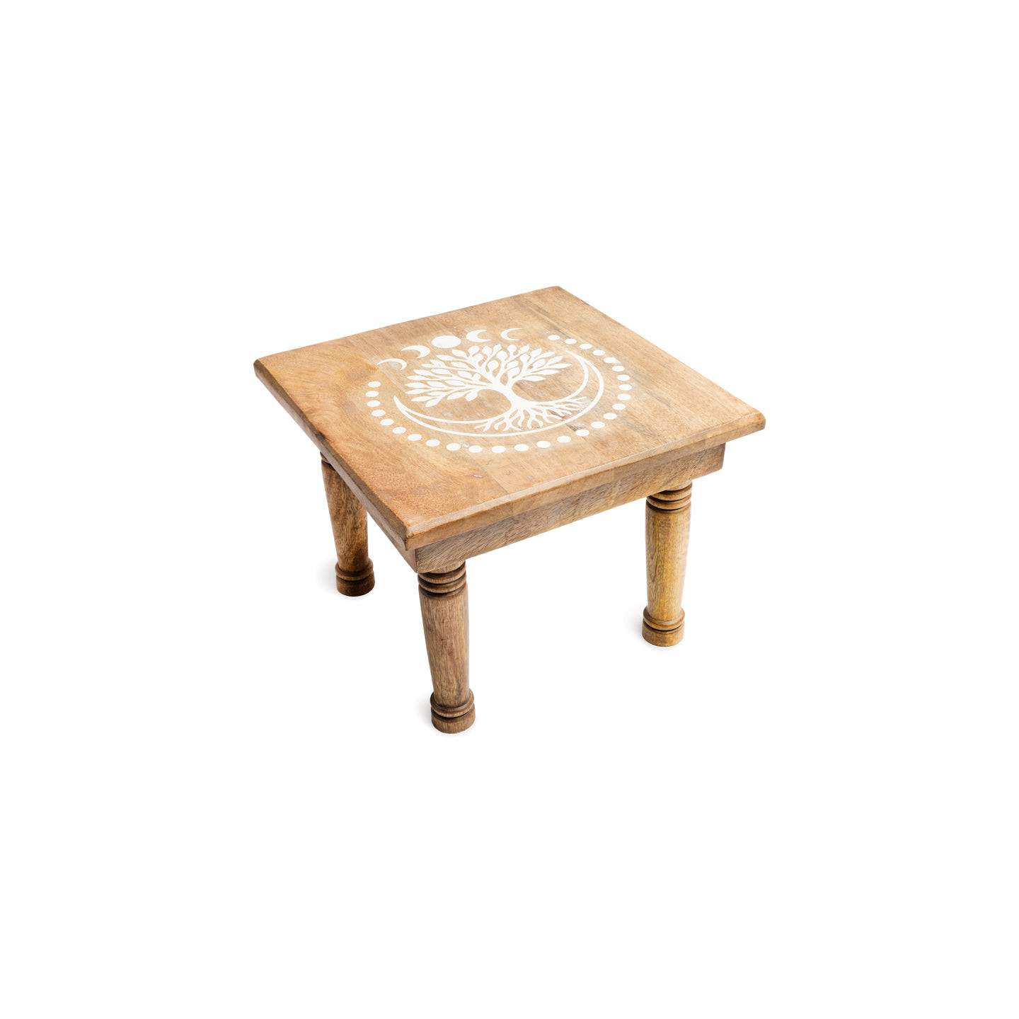 Table d'autel imprimé Arbre de Vie bois de manguier whitewash