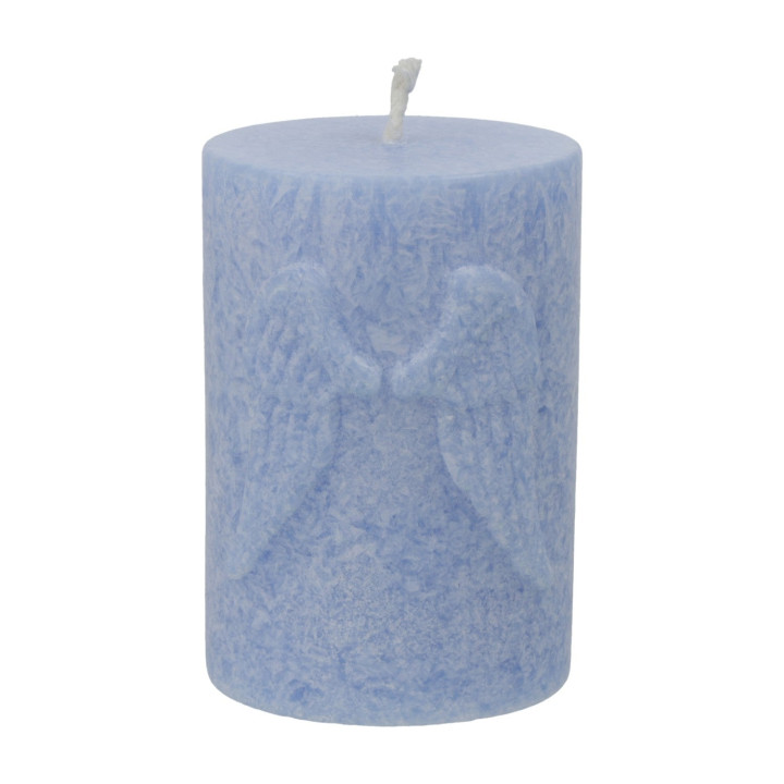 Bougie votive avec ailes d'ange en relief stéarine bleue