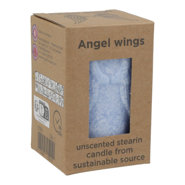 Bougie votive avec ailes d'ange en relief stéarine bleue