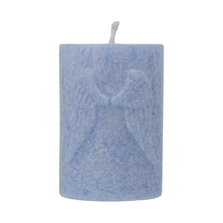 Bougie votive avec ailes d'ange en relief stéarine bleue