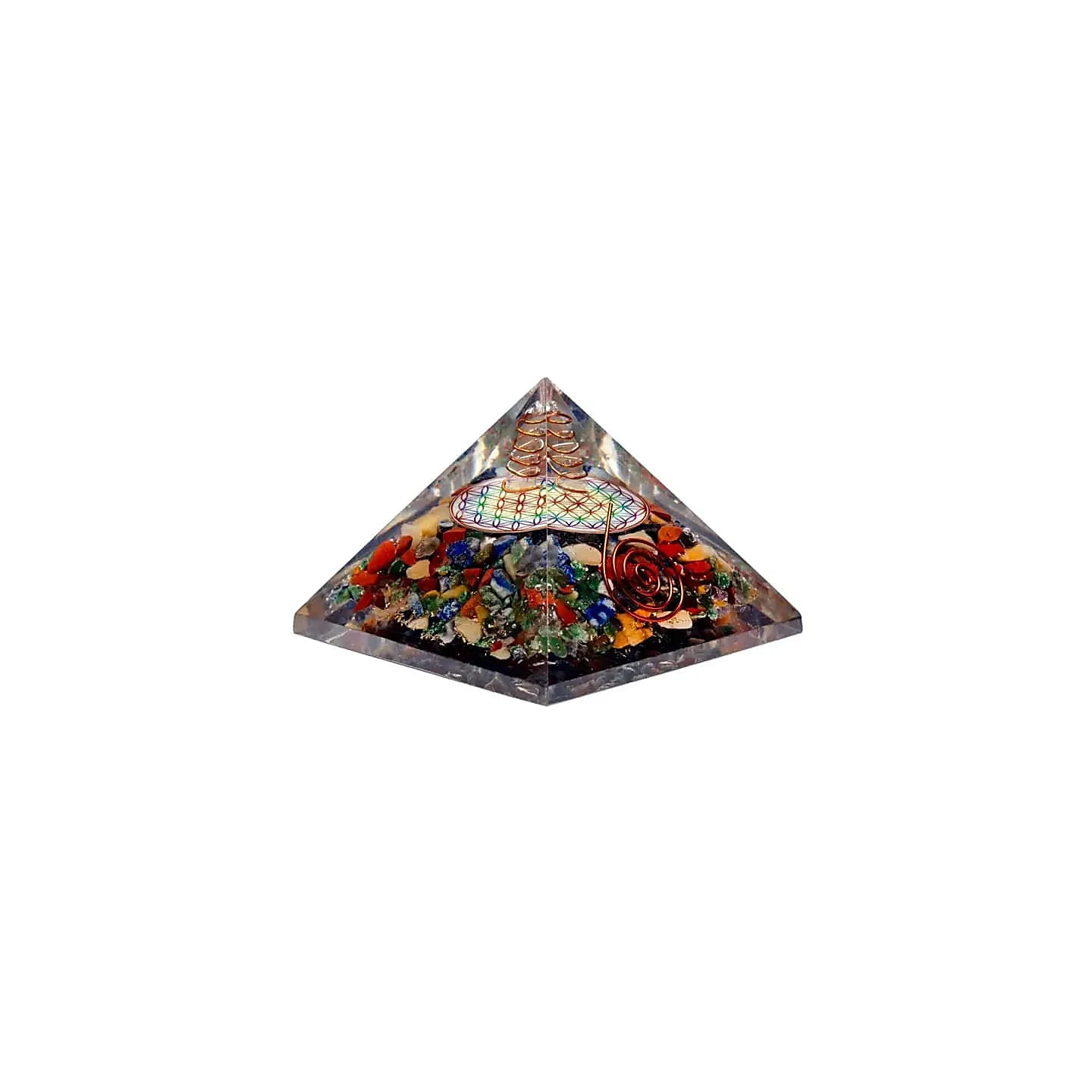 Pyramide de Fleur de vie colorée avec pointe de Cristal | Pieralune