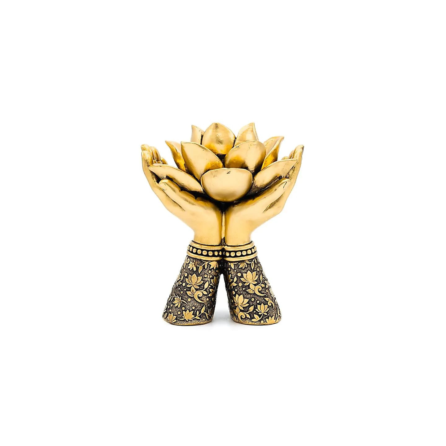 Photophore Mains de lotus debout couleur or | Pieralune