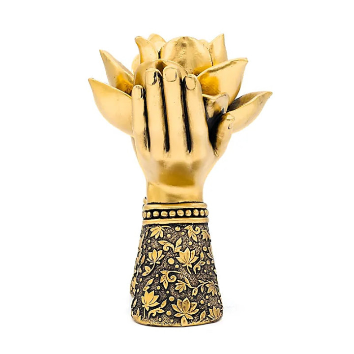 Photophore Mains de lotus debout couleur or | Pieralune