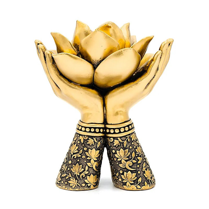 Photophore Mains de lotus debout couleur or | Pieralune