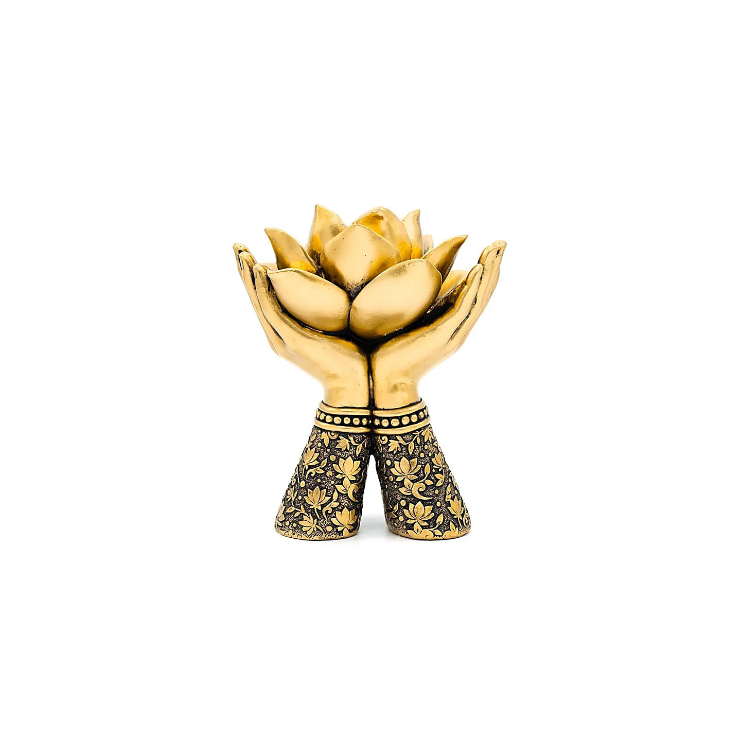 Photophore Mains de lotus debout couleur or | Pieralune