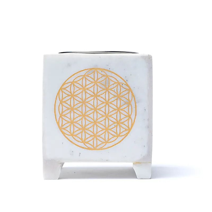 Brûle-encens fleur de vie marbre blanc | Pieralune