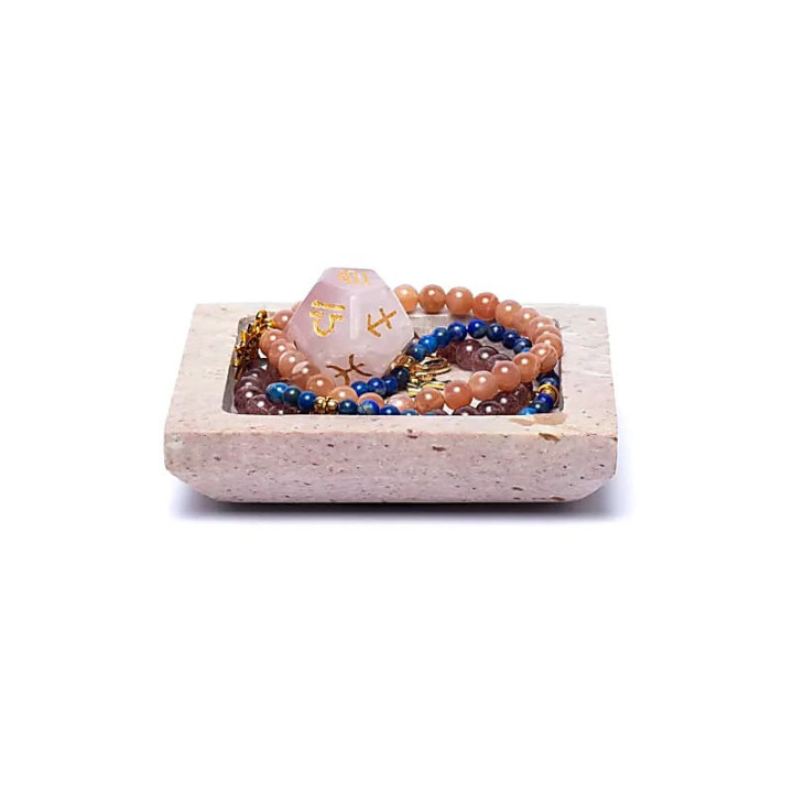 Plateau/socle à bougie - carré en stéatite beige | Pieralune