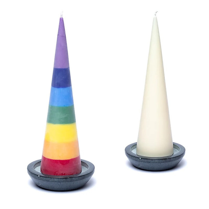 Plateau/socle à bougie - rond en stéatite grise | Pieralune